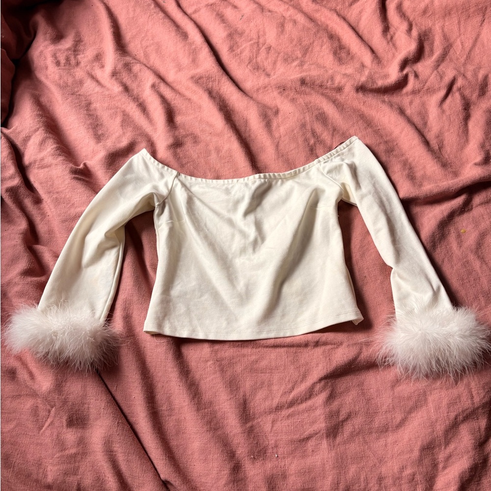 off the shoulder white party shirt